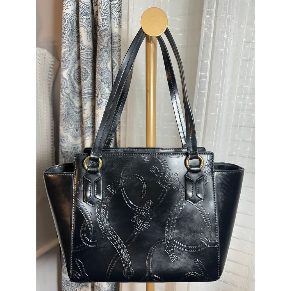 LRL Ralph Lauren Black Winford Embossed Tote  Patent Leather